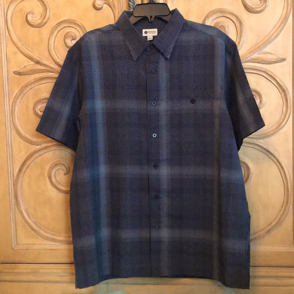 Haggar Mens Short Sleeve Shirt Black & Gray